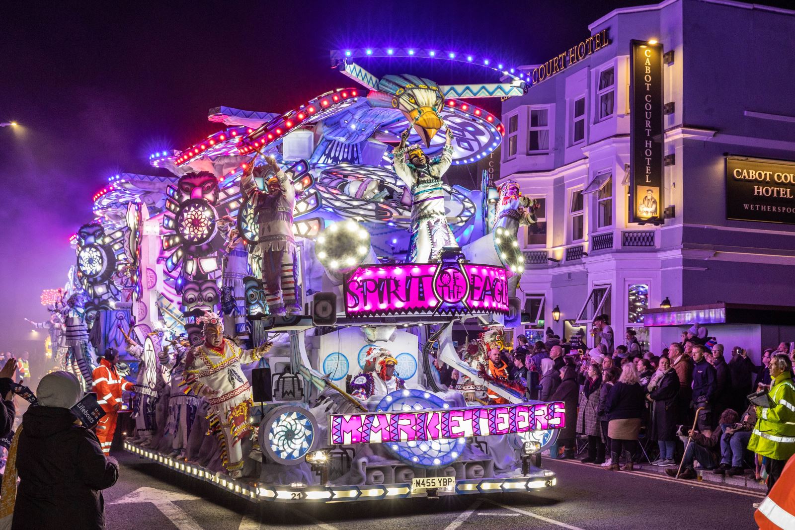 An extravagant huge carnival cart at the Weston-super-Mare carnival